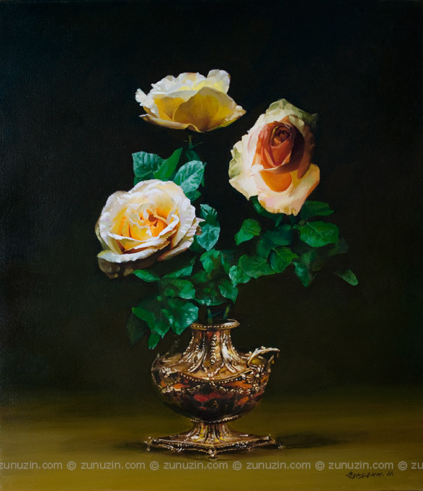 Roses in a Gold Vase