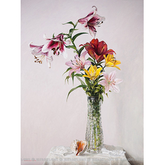 Lilies in a Crystal Vase and Seashell
