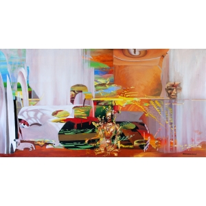 Golden buddha on landscape background