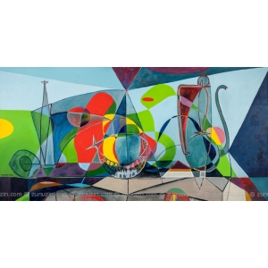 Still life with bottle, salt and ewer (Reflections on works by Pablo Picasso)